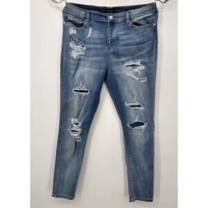 Judy Blue Jeans Womens 1XL Pants‎ Skinny Stretch Red Plaid Buffalo Distressed